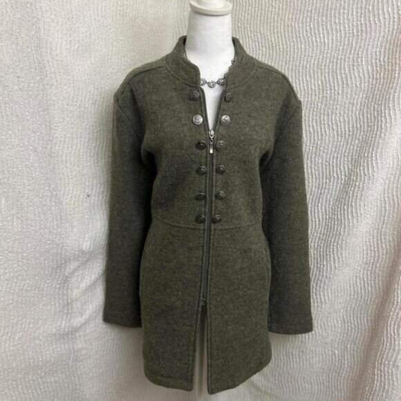 Venario Green Wool Coat Women’s XL 100% Wool Reindeer Buttons Vintage Style - Picture 1 of 8